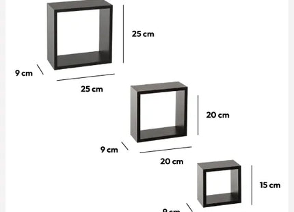 Lote de 3 estantes "Fixy" de pared negro - 138956A