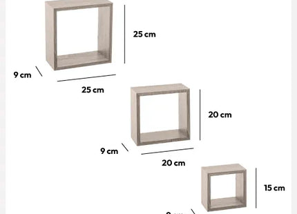 Lote de 3 estantes "Fixy" de pared natural - 138956C