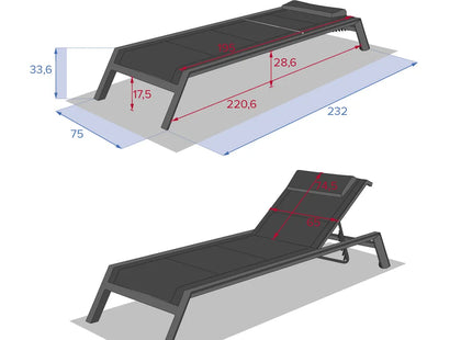 Tumbona "ALLURE" antracita 2 ruedas de aluminio tratado - 139093