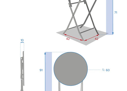 Mesa redonda plegable "Greensboro" grafito para 2 personas en metal - 139951