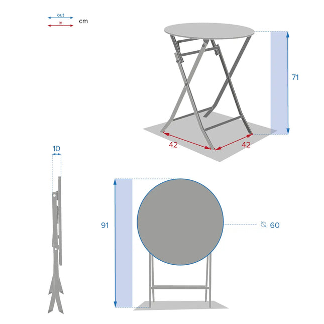 Mesa redonda plegable "Greensboro" grafito para 2 personas en metal - 139951