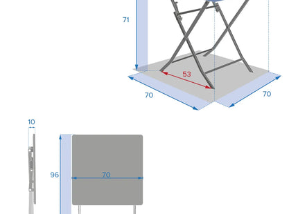 Mesa plegable cuadrada "Greensboro" grafito para 2 personas en acero - 139952