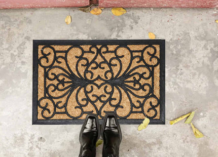 Felpudo coco trenzado 40x60 "Sally" color natural y negro - 1401804