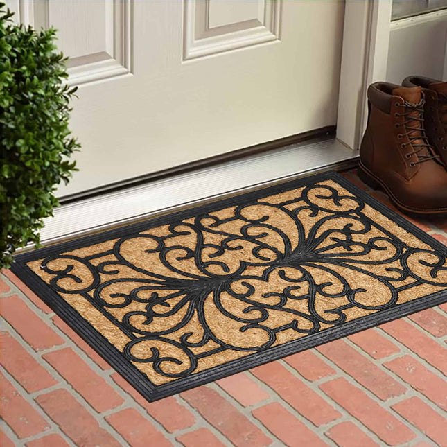 Felpudo coco trenzado 40x60 "Sally" color natural y negro - 1401804