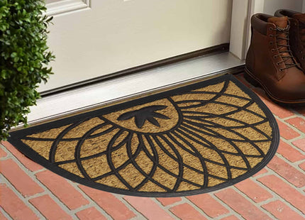 Felpudo coco trenzado 40x60 "Rosace" media luna color natural y negro - 140191073