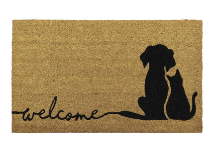 Felpudo encantador "Perros y gatos" de fibra de coco natural 76x45cm - 140461059
