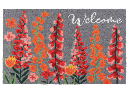 Felpudo de fibra de coco resistente "Bienvenida floral" 76x45cm Duradero y antideslizante - 140581002