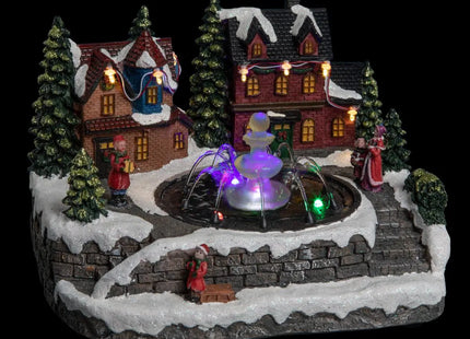 Pueblo navideño fuente y niños 10 LED + transformador - 143207