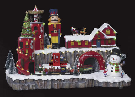 Pueblo navideño "Taller de Papá Noel" animado/musical 75 LED + transformador - 143336