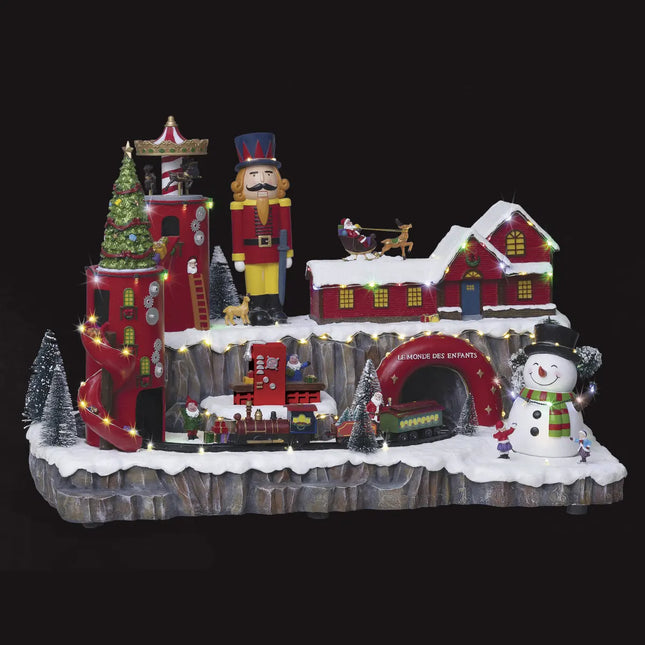 Pueblo navideño "Taller de Papá Noel" animado/musical 75 LED + transformador - 143336