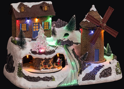 Pueblo navideño "Molino de viento" animado/musical 15 LED + transformador - 143337