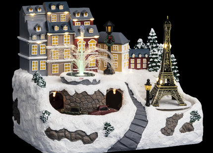 Pueblo navideño luminoso y animado "Fuente y Torre Eiffel" - 143404