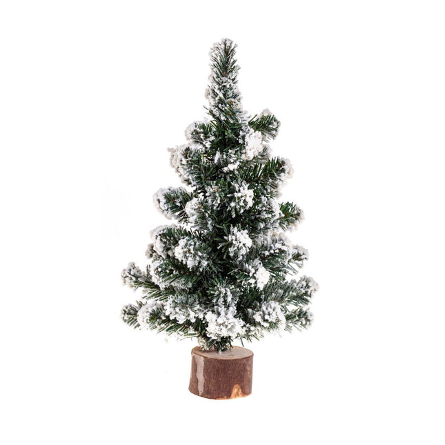Árbol de mesa artificial flocado blanco sobre base de madera A25cm - 146887
