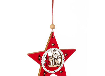 Deco navideña colgante  de madera con estrella calada D20cm - 150387