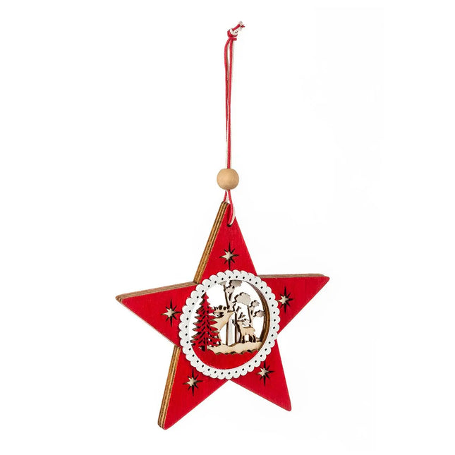 Deco navideña colgante  de madera con estrella calada D20cm - 150387
