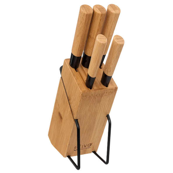 Bloque de 5 cuchillos mango de bambú - 151357