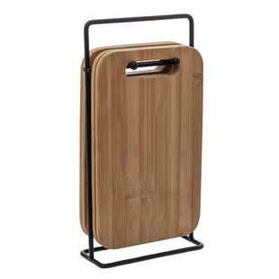Juego de 4 Tablas de tapas de bambú con soporte de metal negro - 151417
