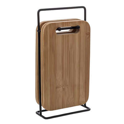 Juego de 4 Tablas de tapas de bambú con soporte de metal negro - 151417