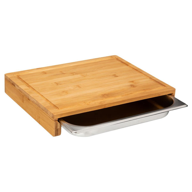Tabla de cortar de bambú con cajón integrado de acero inoxidable - 151418