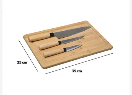Tabla de cortar en bambú + 3 cuchillos - 151484