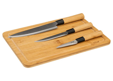 Tabla de cortar en bambú + 3 cuchillos - 151484