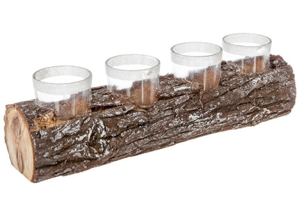 Centro de mesa de madera Rondin con 4 portavelas de cristal - 152771