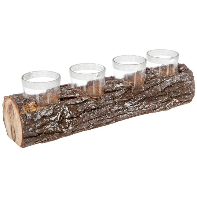 Centro de mesa de madera Rondin con 4 portavelas de cristal - 152771