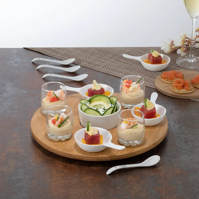 Set de aperitivo giratorio de 14 piezas en bambú, cristal y cerámica - 154223
