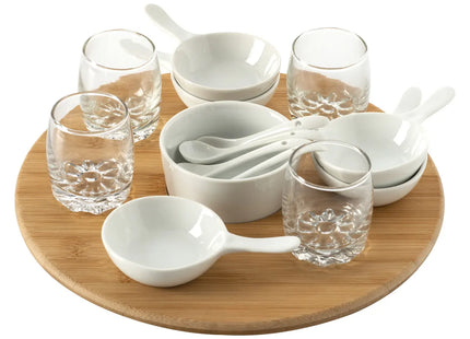 Set de aperitivo giratorio de 14 piezas en bambú, cristal y cerámica - 154223
