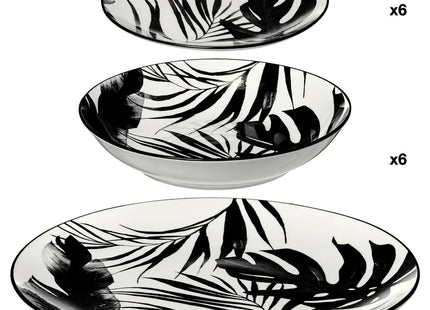 Set de platos de porcelana "Palme" blanco y negro de 18 piezas - 154822A