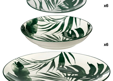 Set de platos de porcelana "Palme" blanco y verde de 18 piezas - 154822B