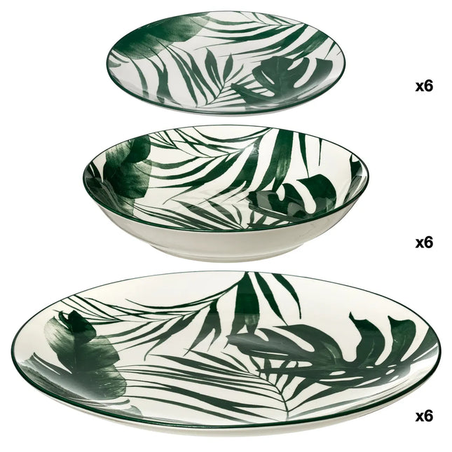 Set de platos de porcelana "Palme" blanco y verde de 18 piezas - 154822B