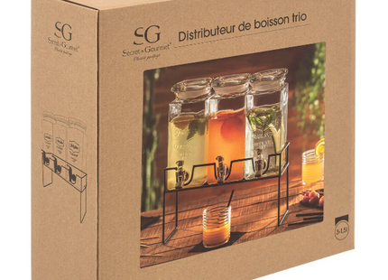 Set de 3 dispensadores de cristal 1,5L con soporte negro - 154873