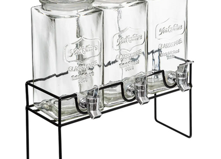 Set de 3 dispensadores de cristal 1,5L con soporte negro - 154873