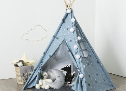 Carpa India A160cm "Tipi" de 5 pies estrellas azul jeans y plateadas - 158563B