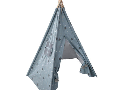 Carpa India A160cm "Tipi" de 5 pies estrellas azul jeans y plateadas - 158563B