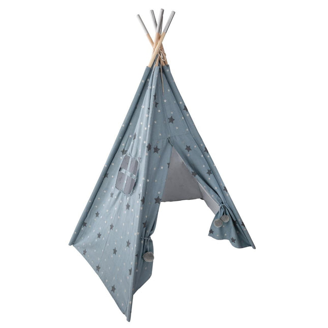 Carpa India A160cm "Tipi" de 5 pies estrellas azul jeans y plateadas - 158563B
