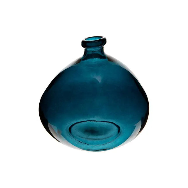 Jarrón de vidrio reciclado redondo D20 azul – 160102C