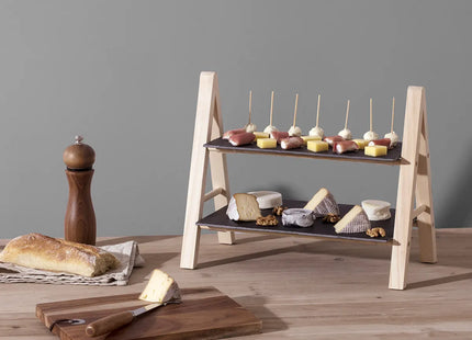 Carrito de servicio de 2 niveles de pizarra y bambú - 160505