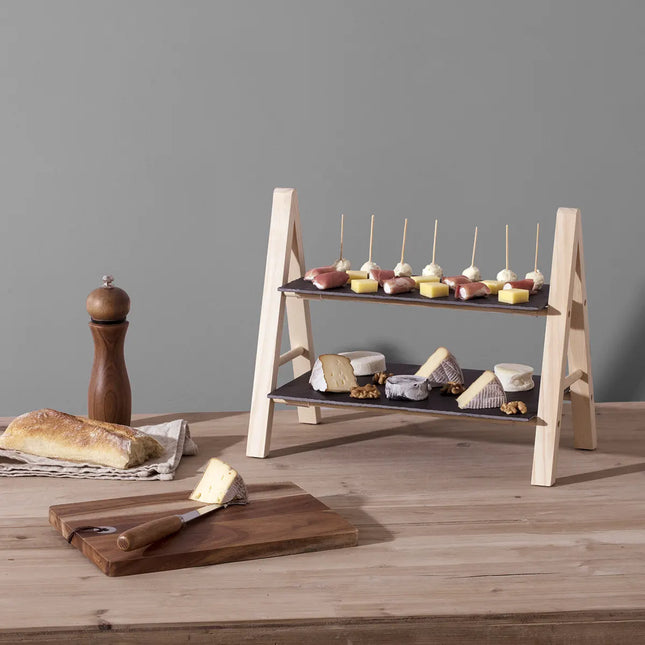 Carrito de servicio de 2 niveles de pizarra y bambú - 160505