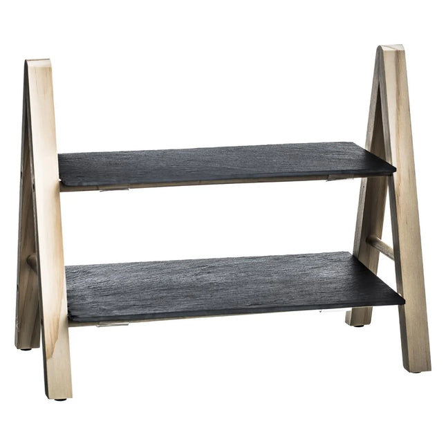 Carrito de servicio de 2 niveles de pizarra y bambú - 160505