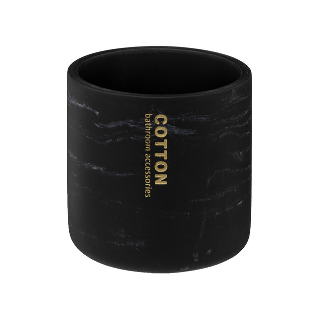 Pote de algodón con aspecto de mármol negro y tapa de bambú "Léa" - 160938B