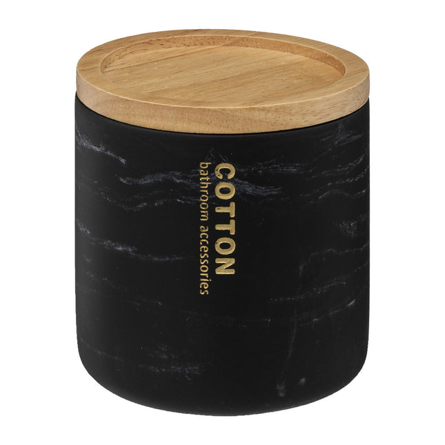 Pote de algodón con aspecto de mármol negro y tapa de bambú "Léa" - 160938B