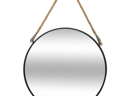 Espejo redondo en metal negro con cuerda D55cm - 162344A
