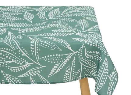 Mantel "Tropical" de 240x140 cm, color verde oliva con estampado de hojas - 163930D3