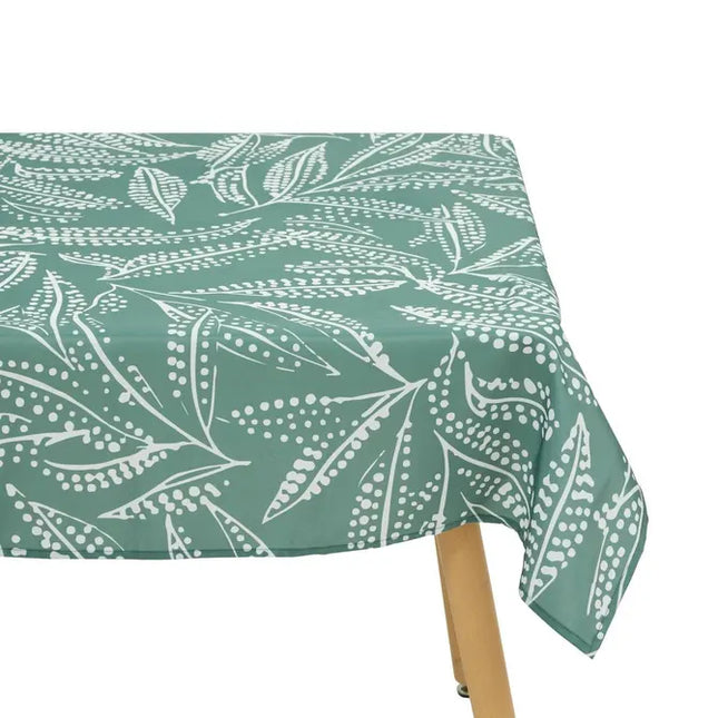 Mantel "Tropical" de 240x140 cm, color verde oliva con estampado de hojas - 163930D3