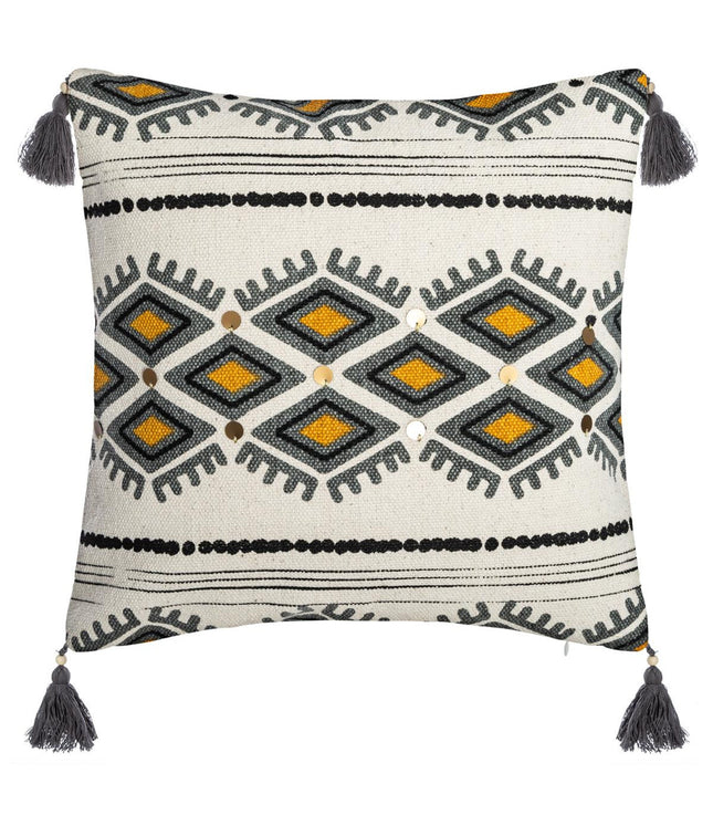 Funda de almohada chenille Borla azteca y pompones 40x40 - 164009E