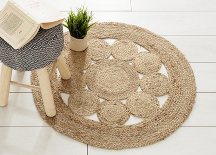 Alfombra redonda "Esra" de yute con motivo calado D80 - 164013