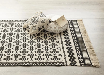 Alfombra decorativa "Delhi" de algodón blanco y negro 120x170 - 164054A