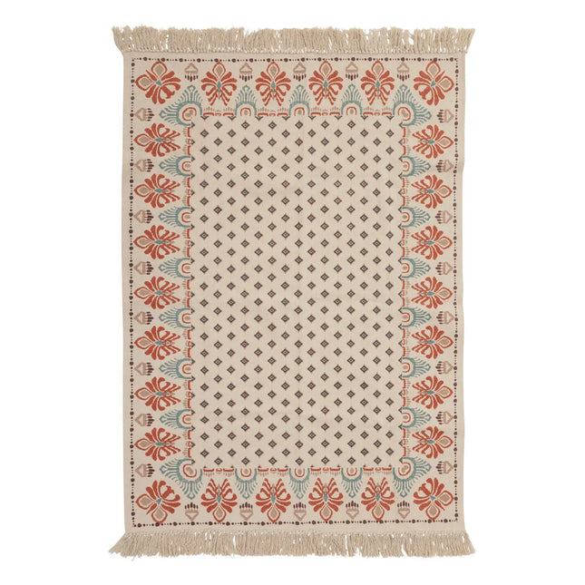 Alfombra "Ikat" de algodón con mechones color marfil 120x170cm - 164054I